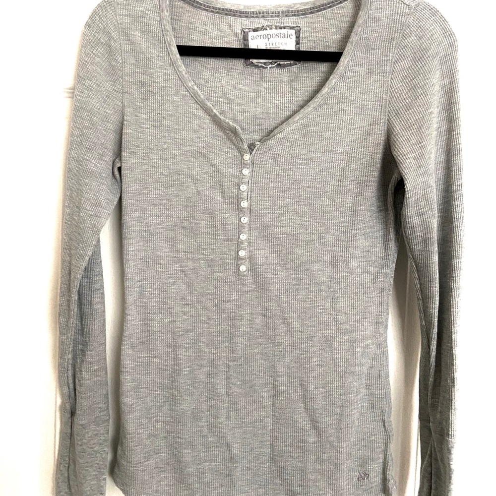 Aeropostale Gray Thermal Henley Long Sleeved
